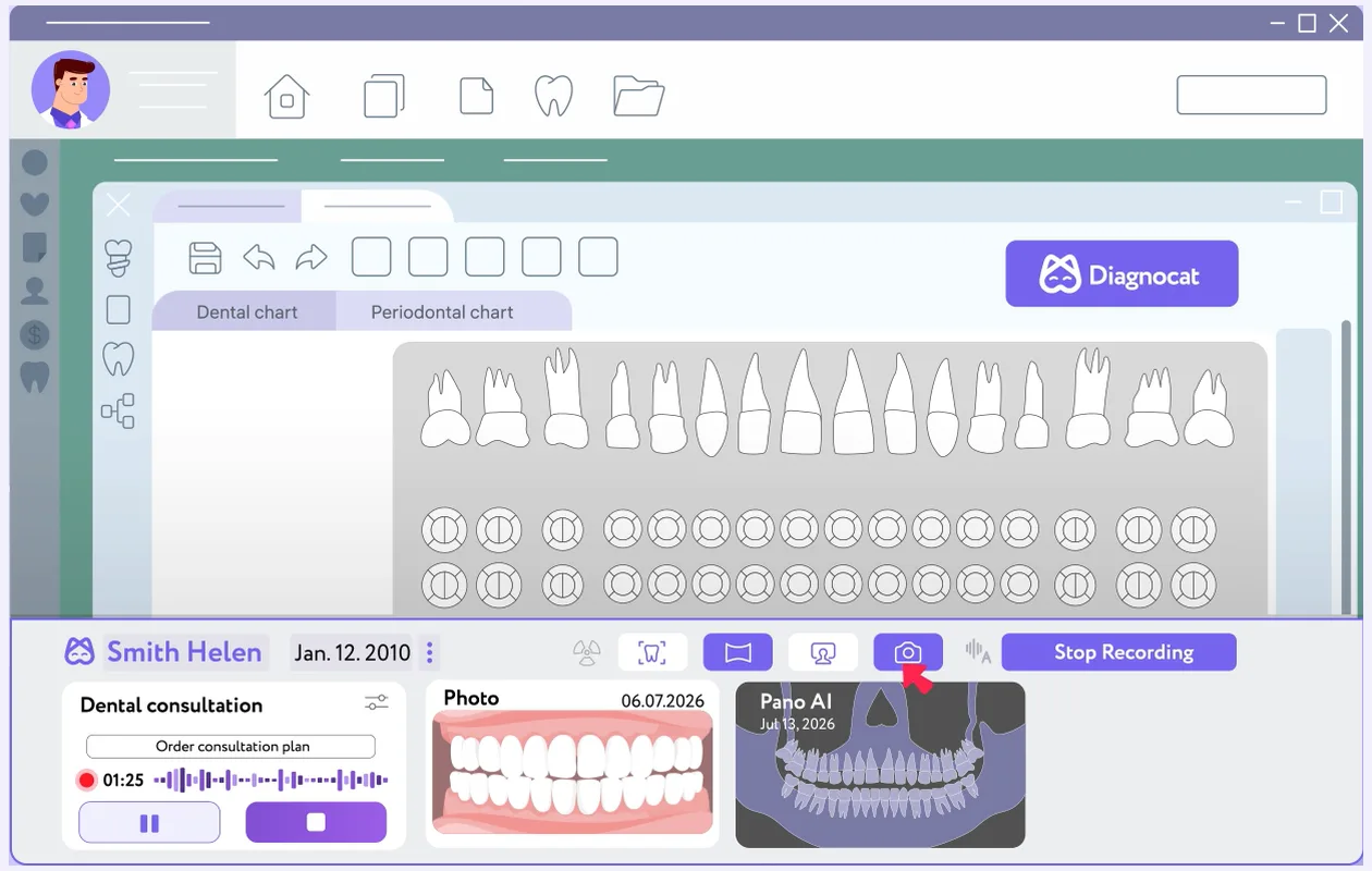 Diagnocat app with dental chart, consultation recording and panoramic AI