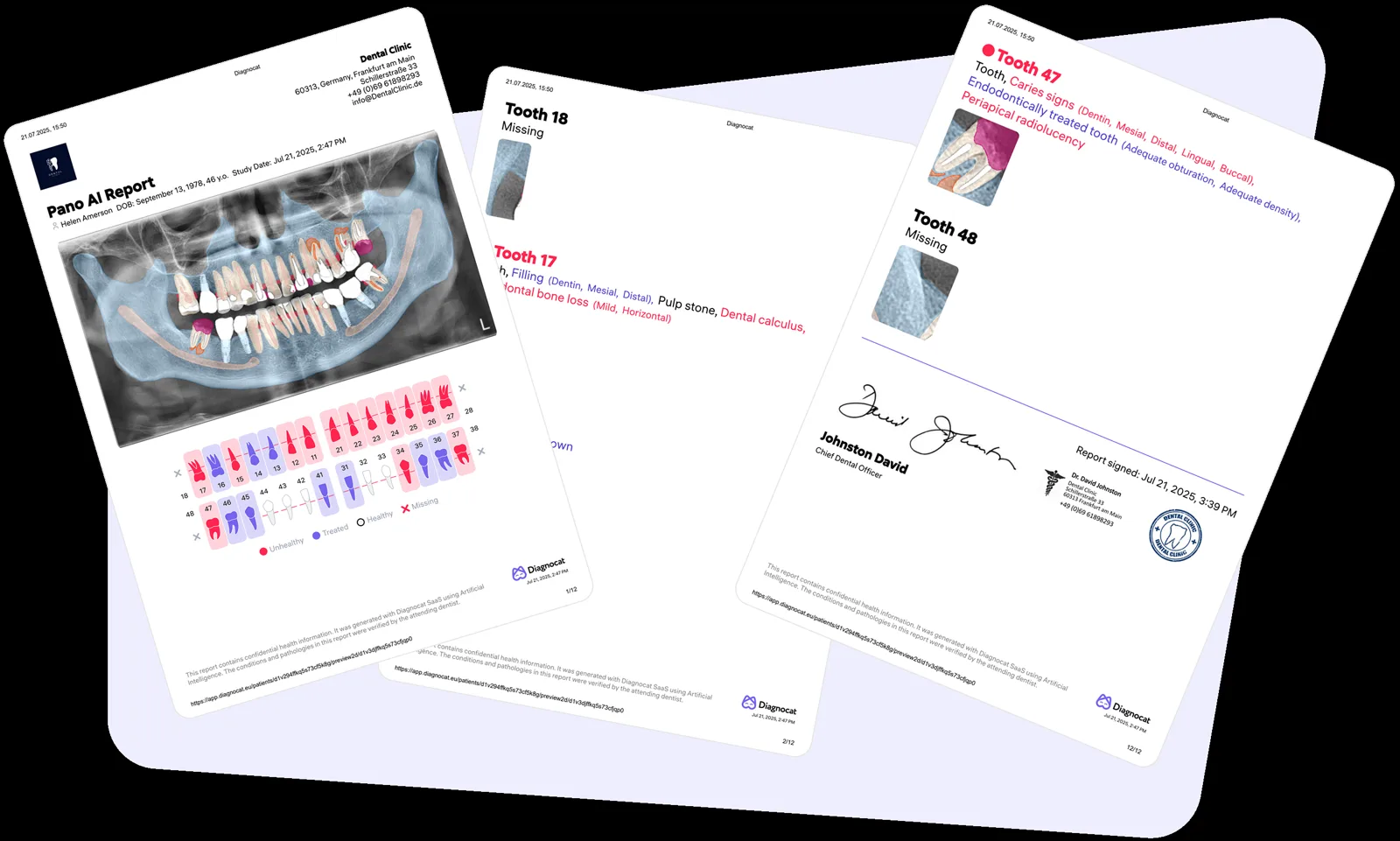 Diagnocat AI radiology report pages