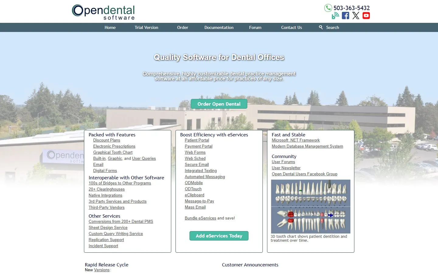 Open Dental homepage